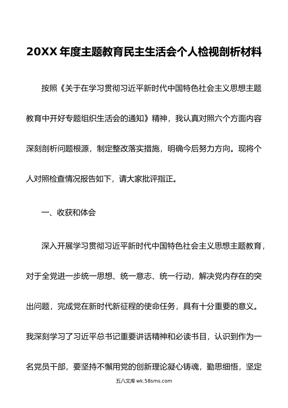 年度主题教育民主生活会个人检视剖析材料.doc_第1页