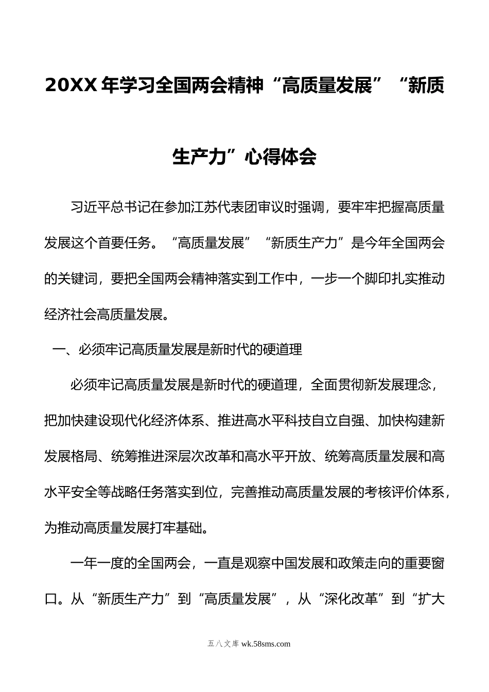 年学习全国两会精神“高质量发展”“新质生产力”心得体会.doc_第1页