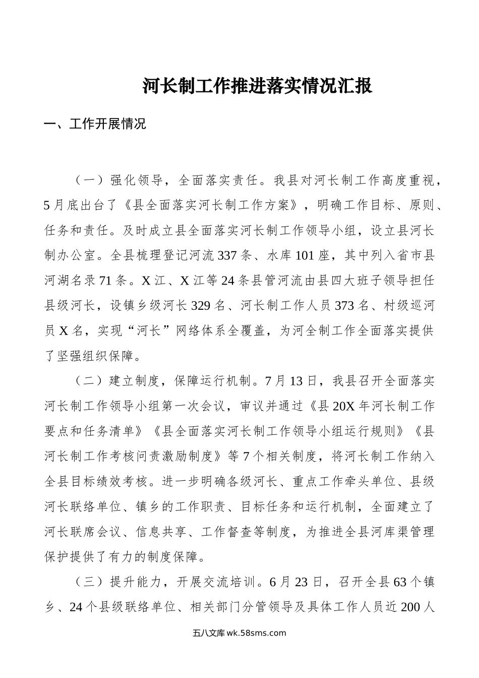 河长制工作推进落实情况汇报.doc_第1页