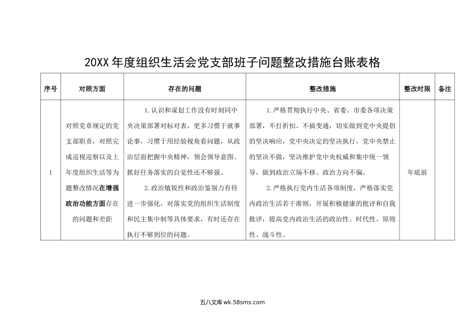 年度组织生活会党支部班子问题整改措施台账表格初政治组织功能清单.doc_第1页