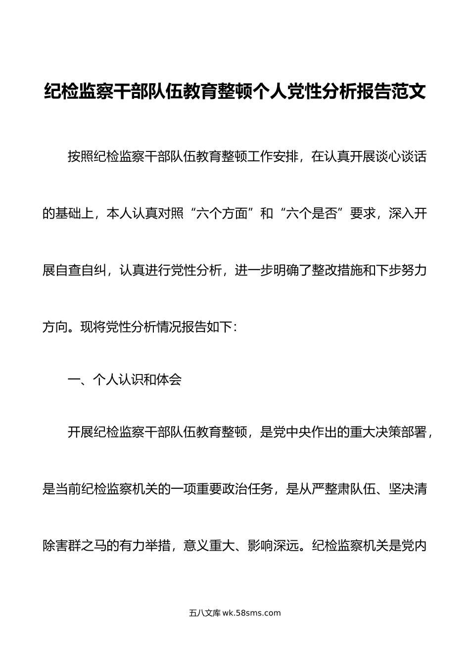 纪检监察干部队伍教育整顿个人团队性分析报告信仰原则作风等对照检查材料.doc_第1页