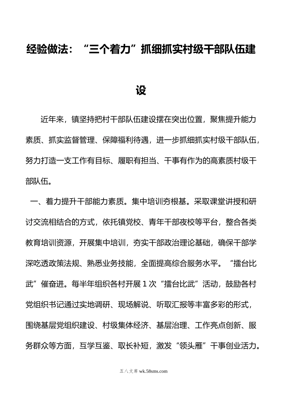 经验做法：“三个着力”抓细抓实村级干部队伍建设.doc_第1页