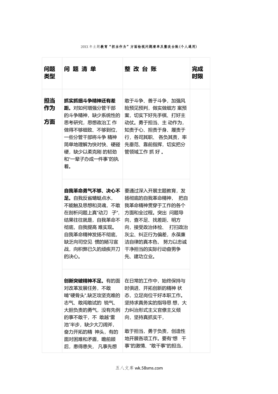 年主题教育“担当作为”方面检视问题清单及整改台账(个人通用).doc_第1页