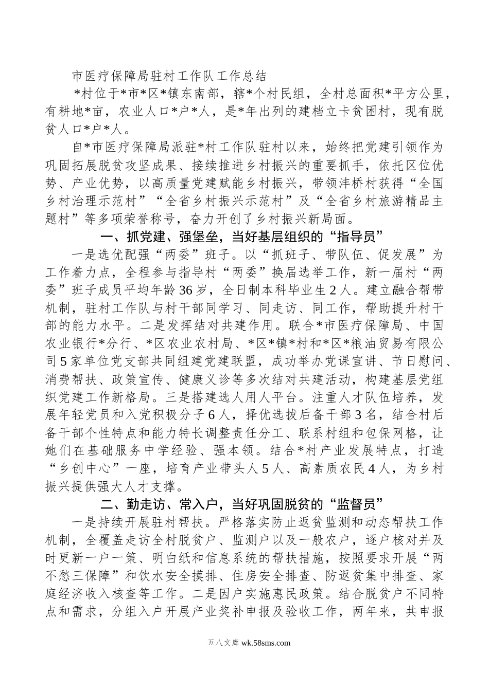 市医疗保障局驻村工作队工作总结.docx_第1页