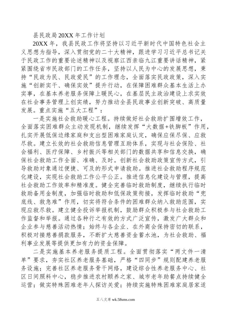 县民政局20XX年工作计划.docx_第1页