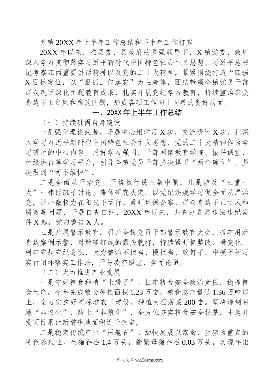 乡镇年上半年工作总结和下半年工作打算.docx_第1页