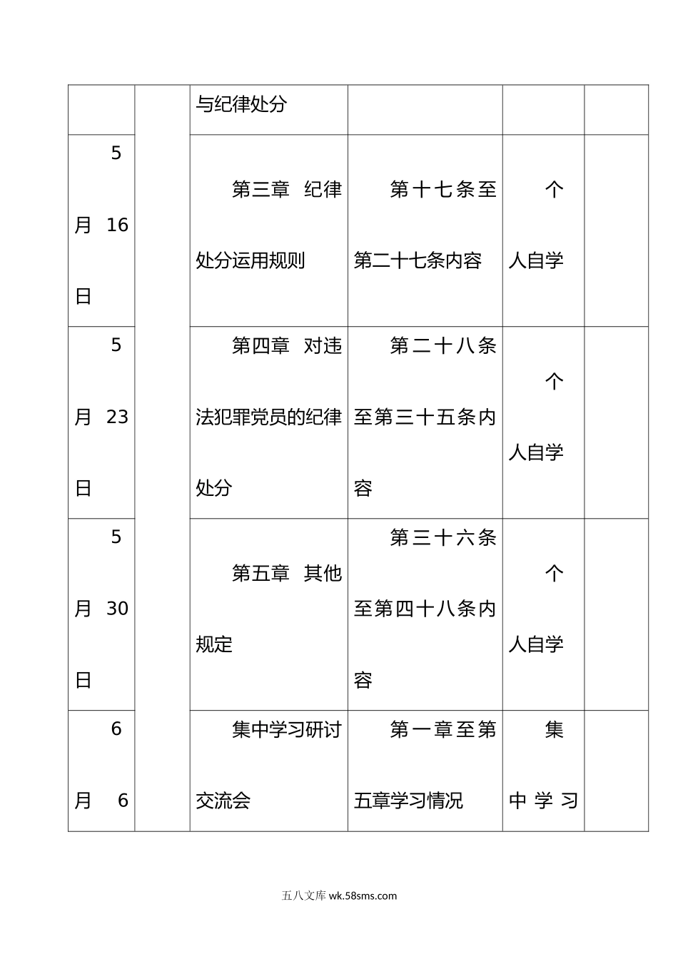 年党纪学习教育学习计划表（中国共产党纪律处分条例）.docx_第2页