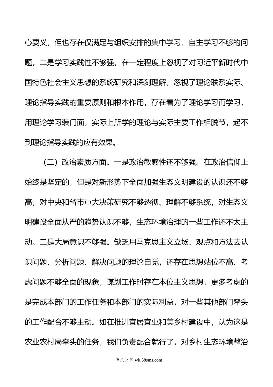 市生态环境局党组书记主题教育专题民主生活会对照检查发言提纲.doc_第2页