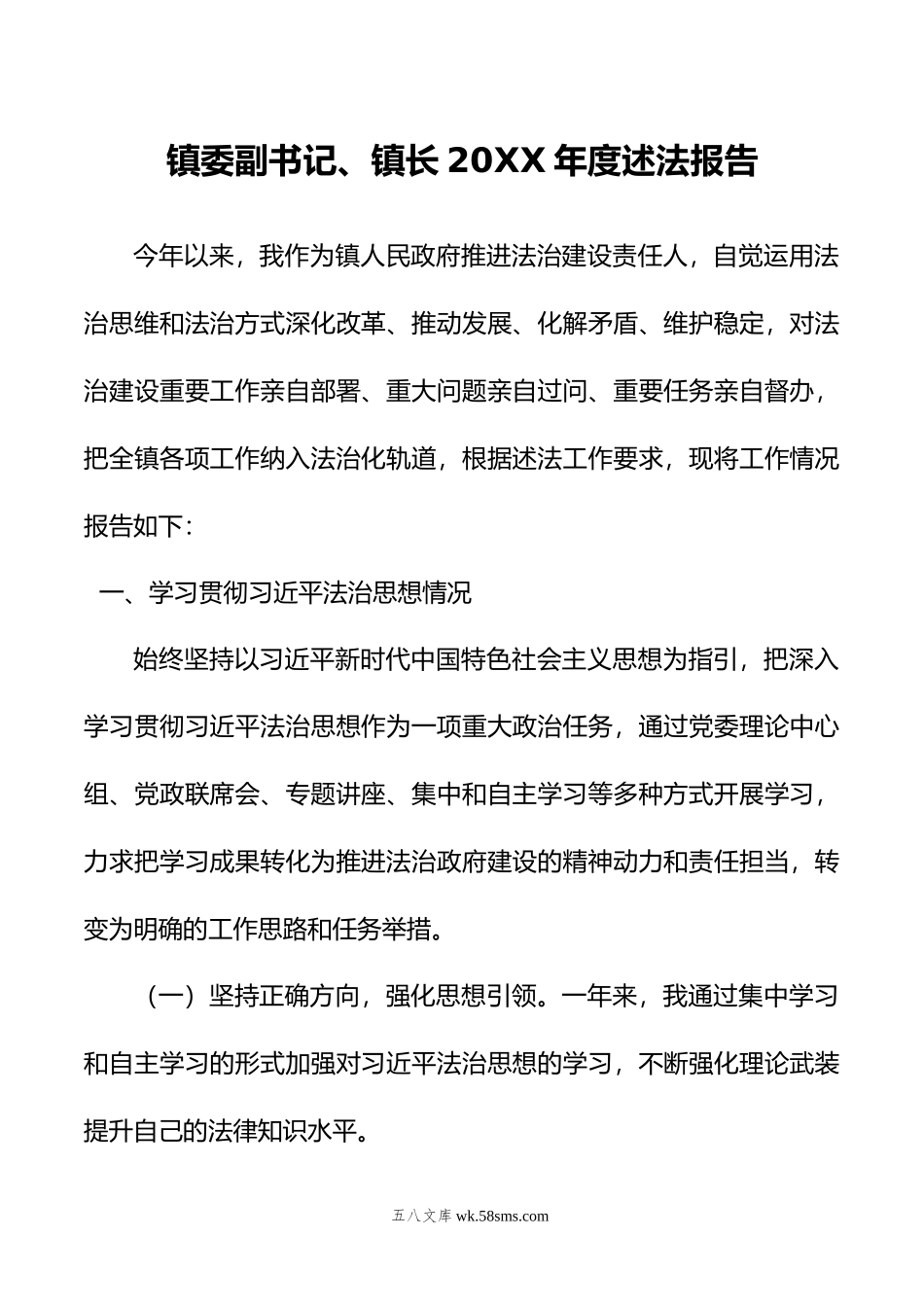 镇委副书记、镇长年度述法报告.doc_第1页