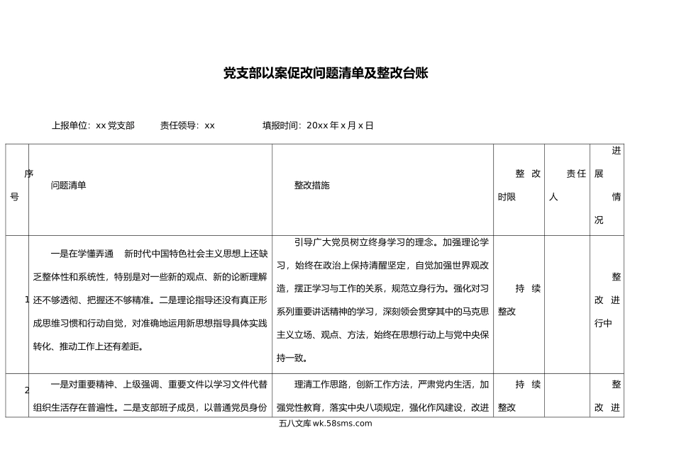 党支部以案促改问题清单整改措施台账表格.doc_第1页