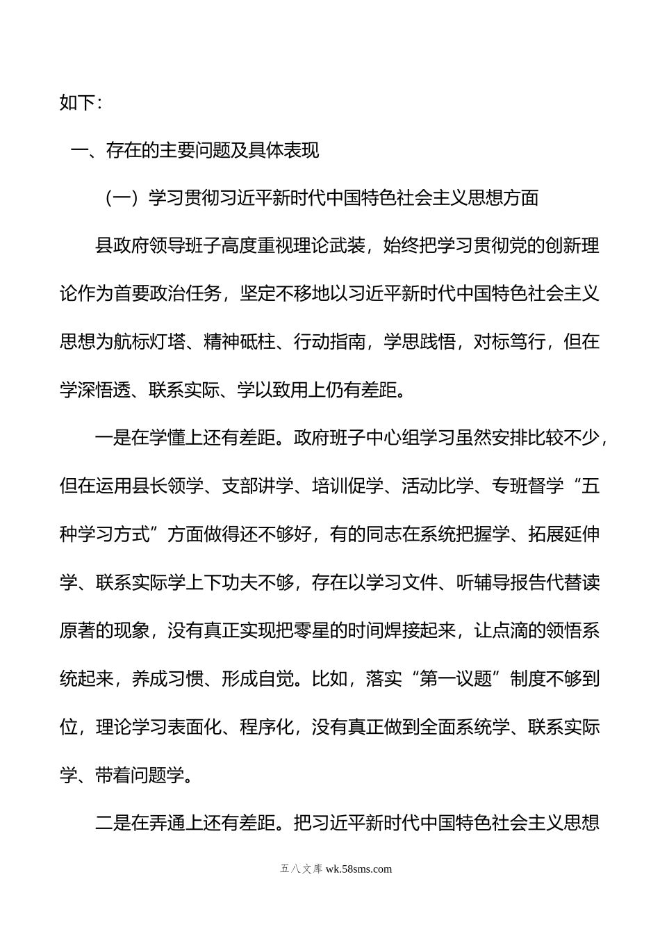 县政府领导班子年度专题民主生活会对照检查材料.doc_第2页