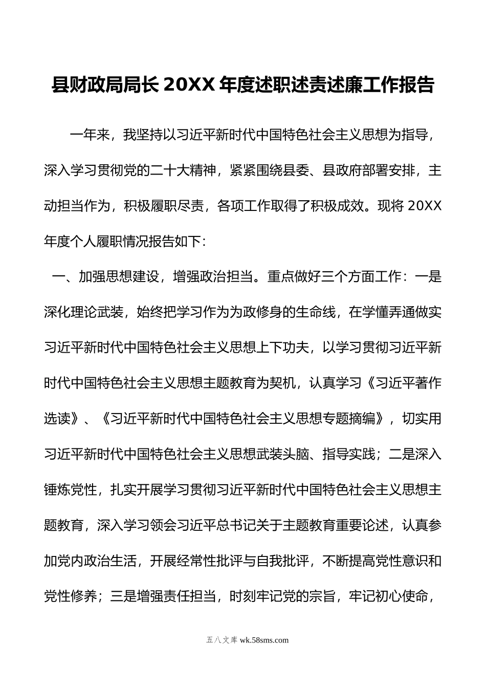 县财政局局长年度述职述责述廉工作报告.doc_第1页