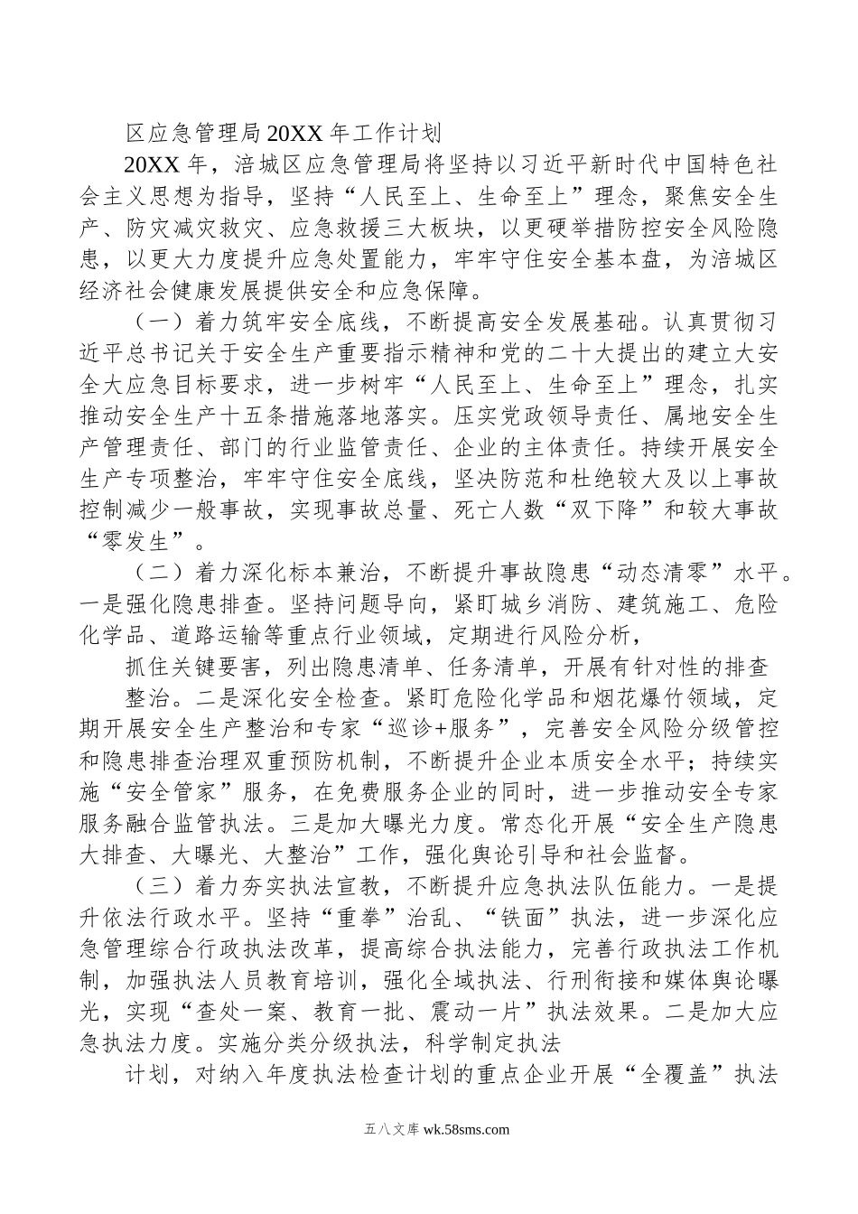 区应急管理局20XX年工作计划.docx_第1页