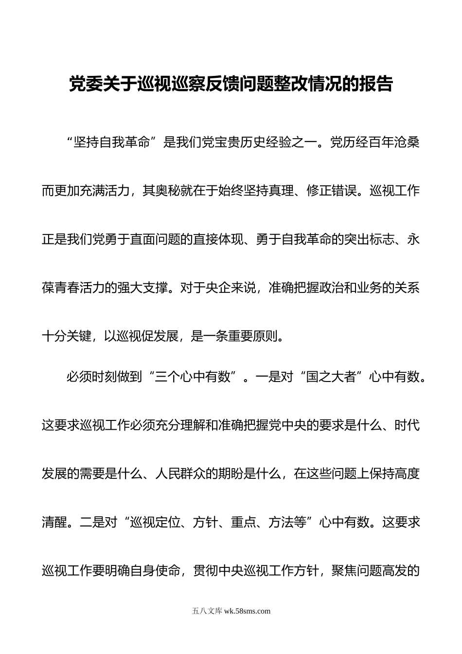 党委关于巡视巡察反馈问题整改情况的报告.doc_第1页