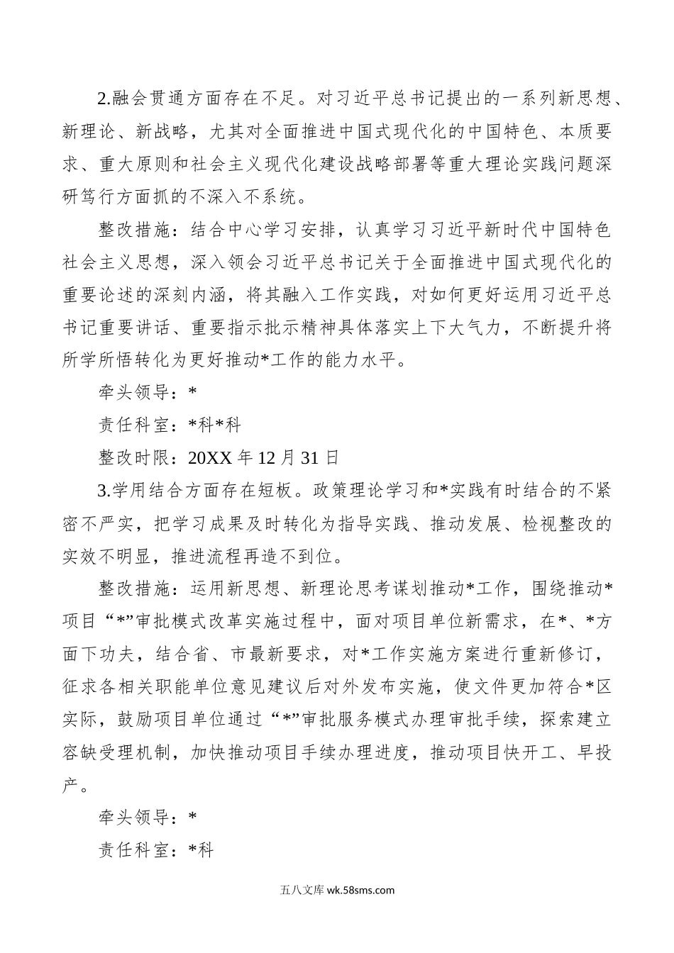 行政审批局主题教育专题民主生活会整改工作方案.docx_第3页