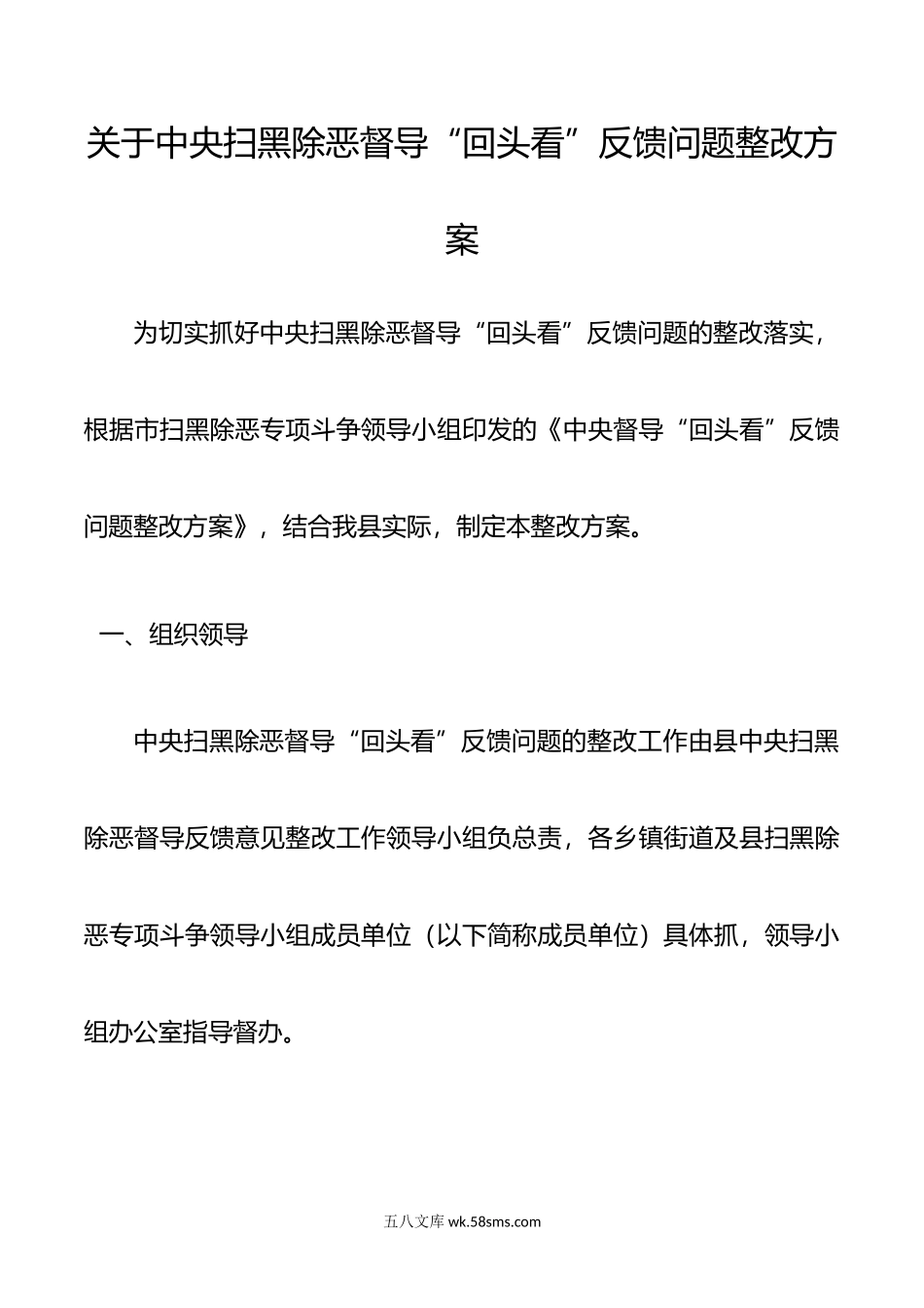 关于中央扫黑除恶督导“回头看”反馈问题整改方案.doc_第1页