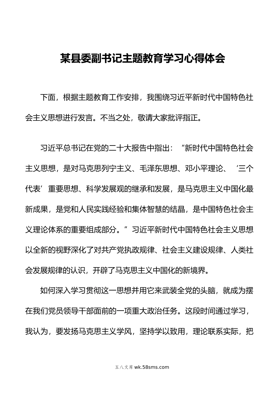 某县委副书记主题教育学习心得体会.doc_第1页