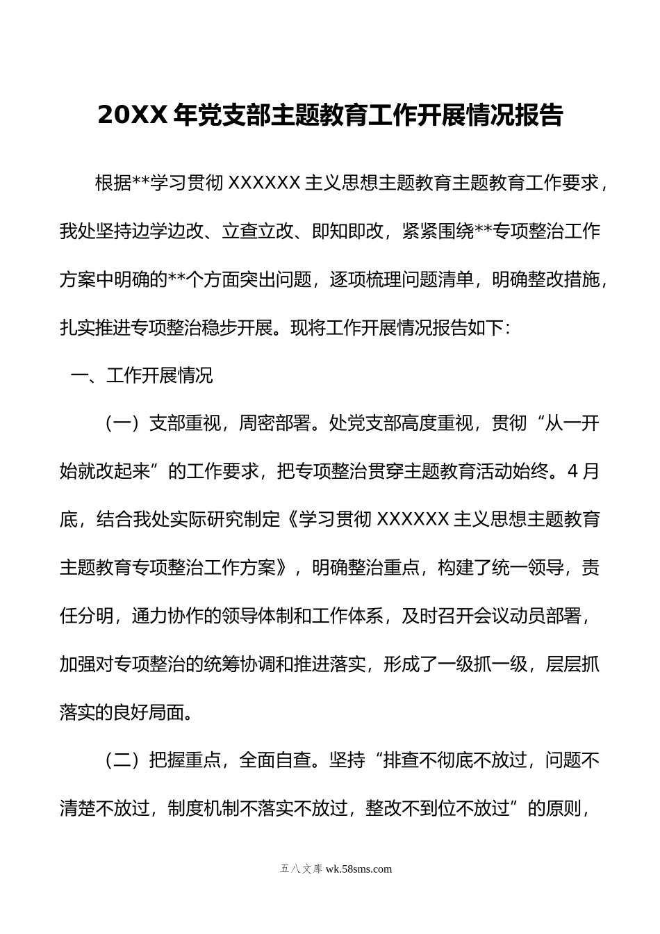 年党支部主题教育工作开展情况报告.doc_第1页