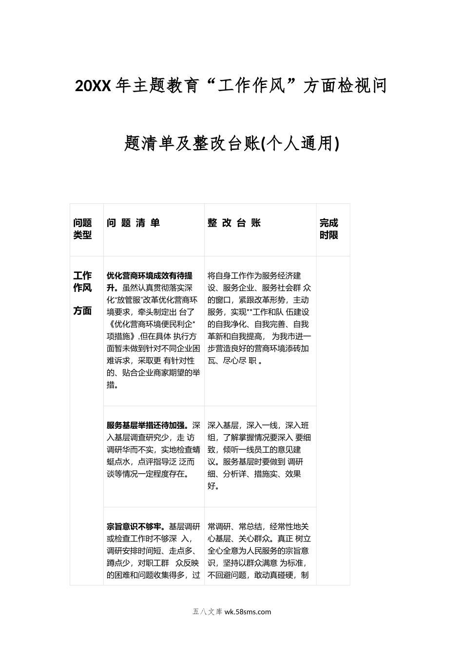 年主题教育“工作作风”方面检视问题清单及整改台账(个人通用).doc_第1页