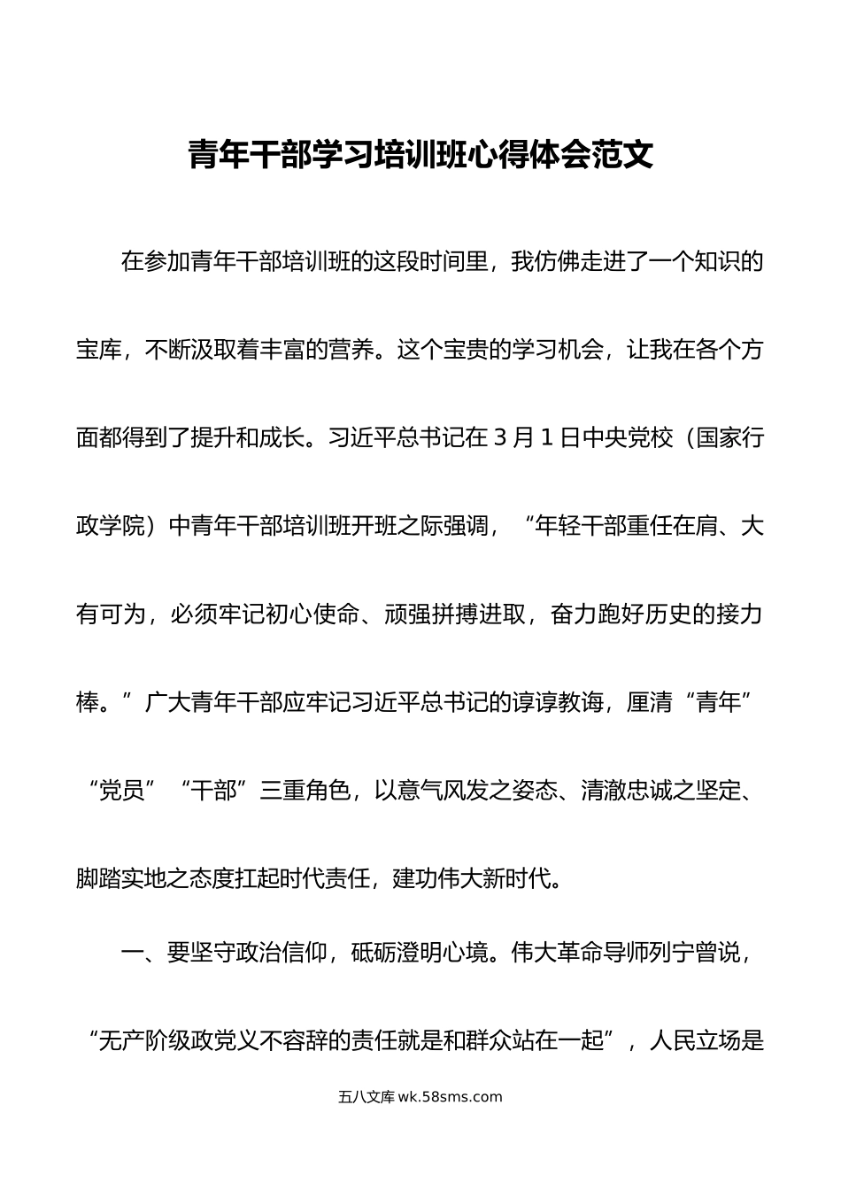 青年干部学习培训班心得体会年轻研讨发言材料.doc_第1页