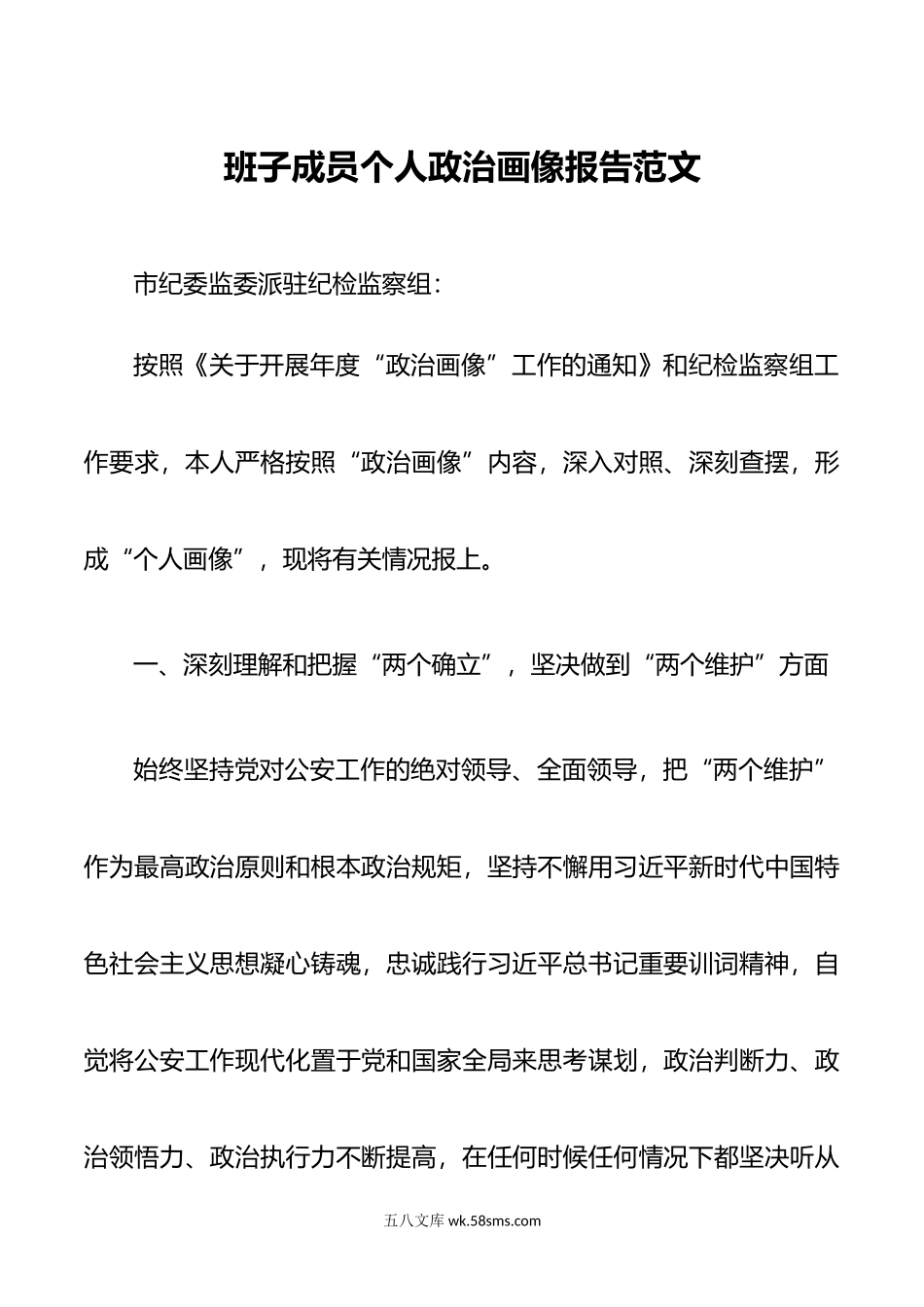 班子成员个人政治画像报告范文.doc_第1页