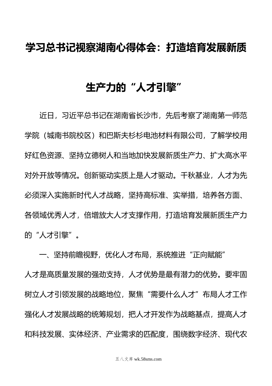 学习总书记视察湖南心得体会：打造培育发展新质生产力的“人才引擎”.doc_第1页