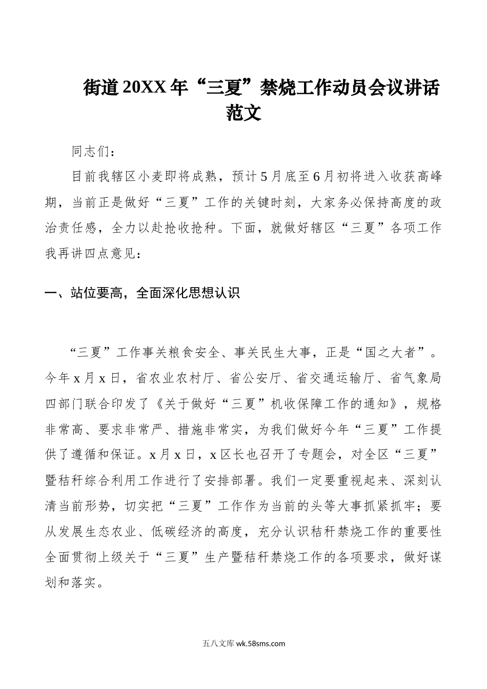 年三夏禁烧工作动员会议讲话.docx_第1页