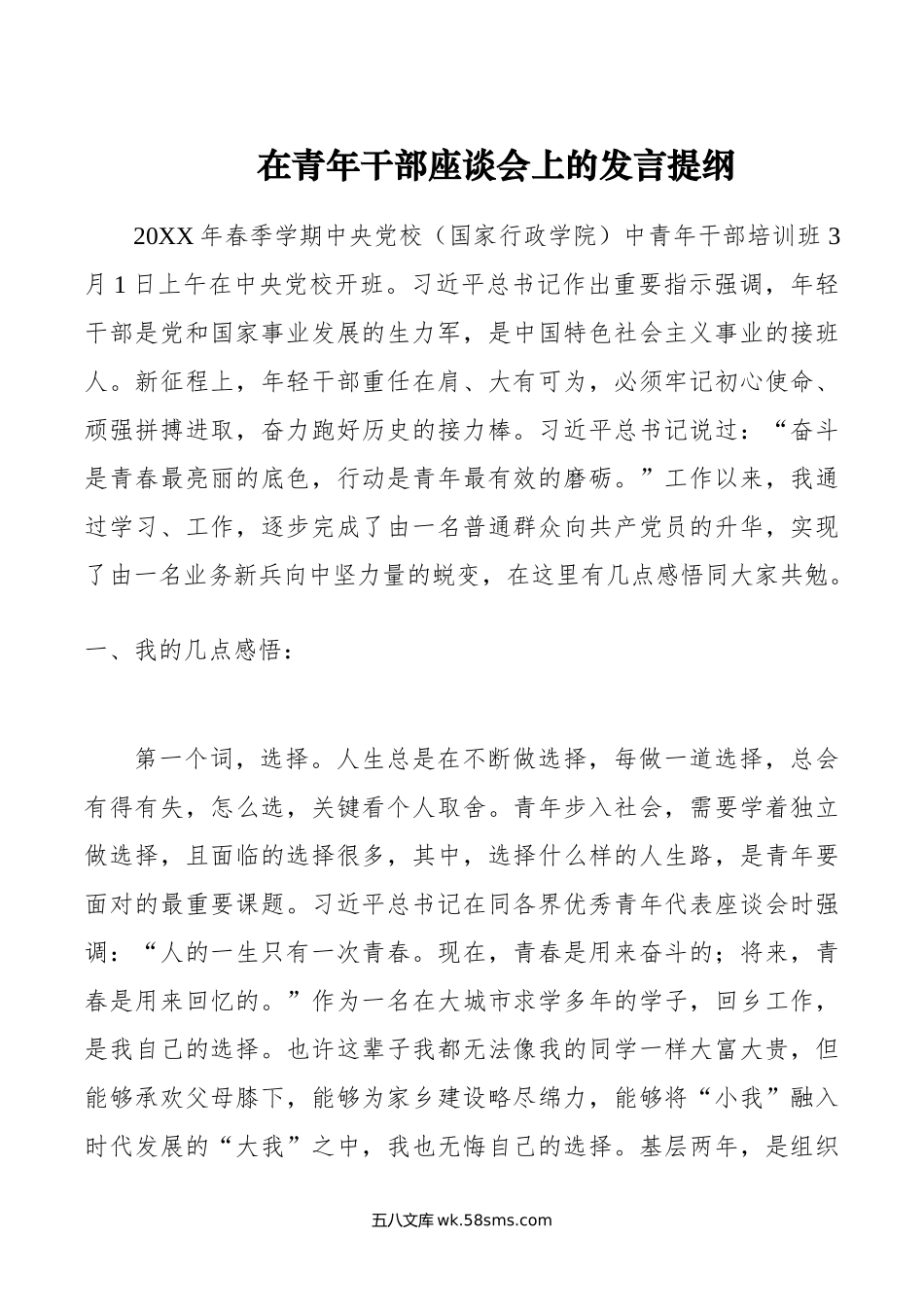 在青年干部座谈会上的发言提纲.doc_第1页