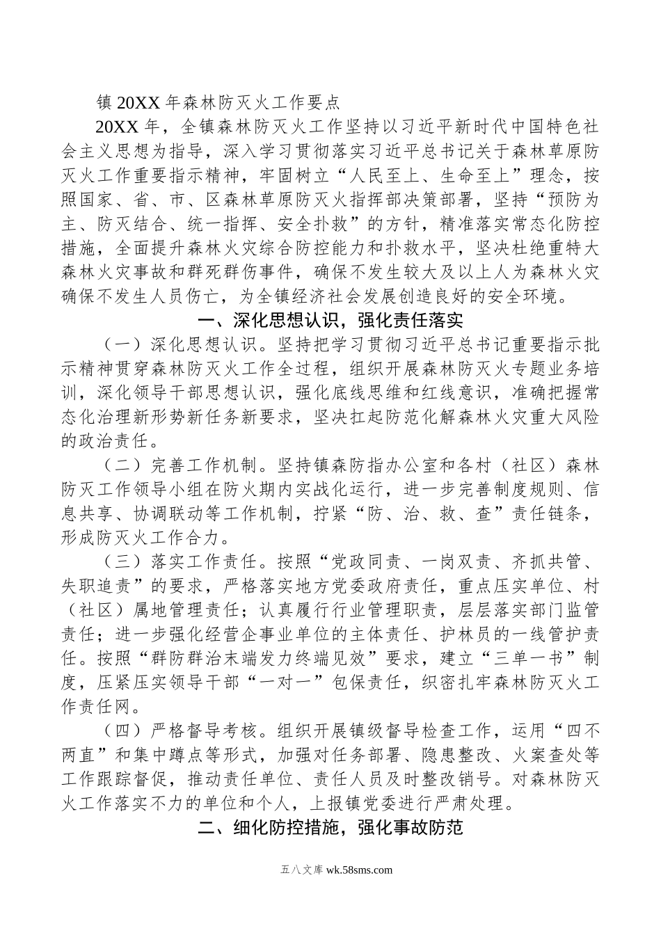 镇20XX年森林防灭火工作要点.docx_第1页