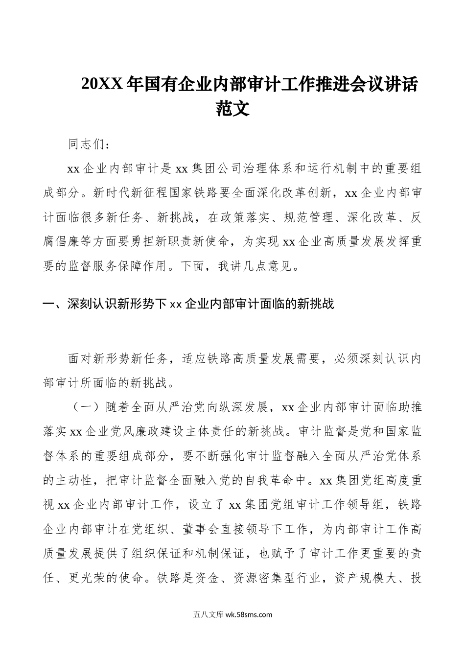 年国有企业内部审计工作推进会议讲话公司.doc_第1页