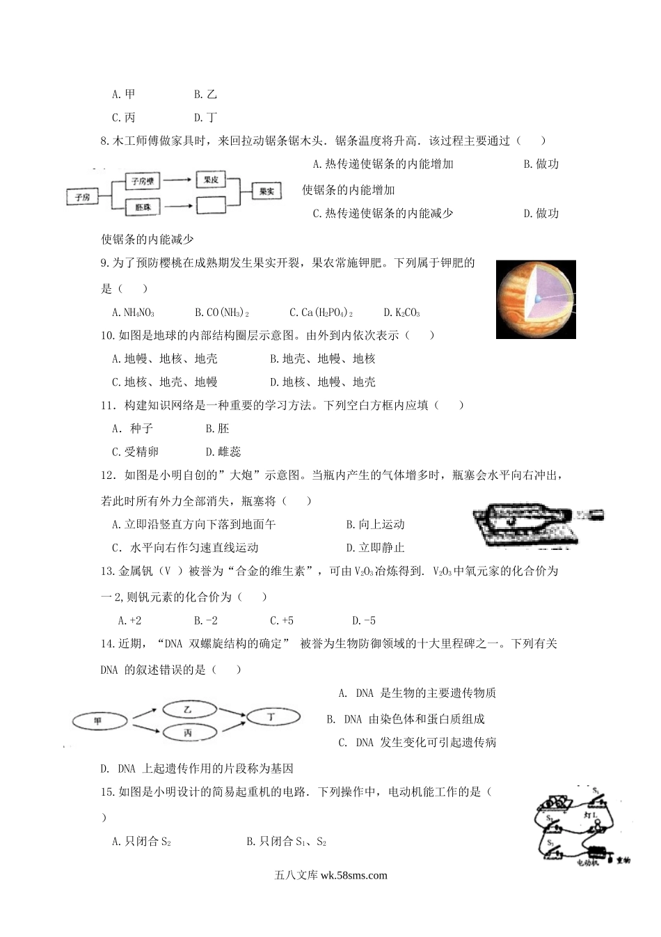 2013浙江省温州市中考科学真题及答案.doc_第2页