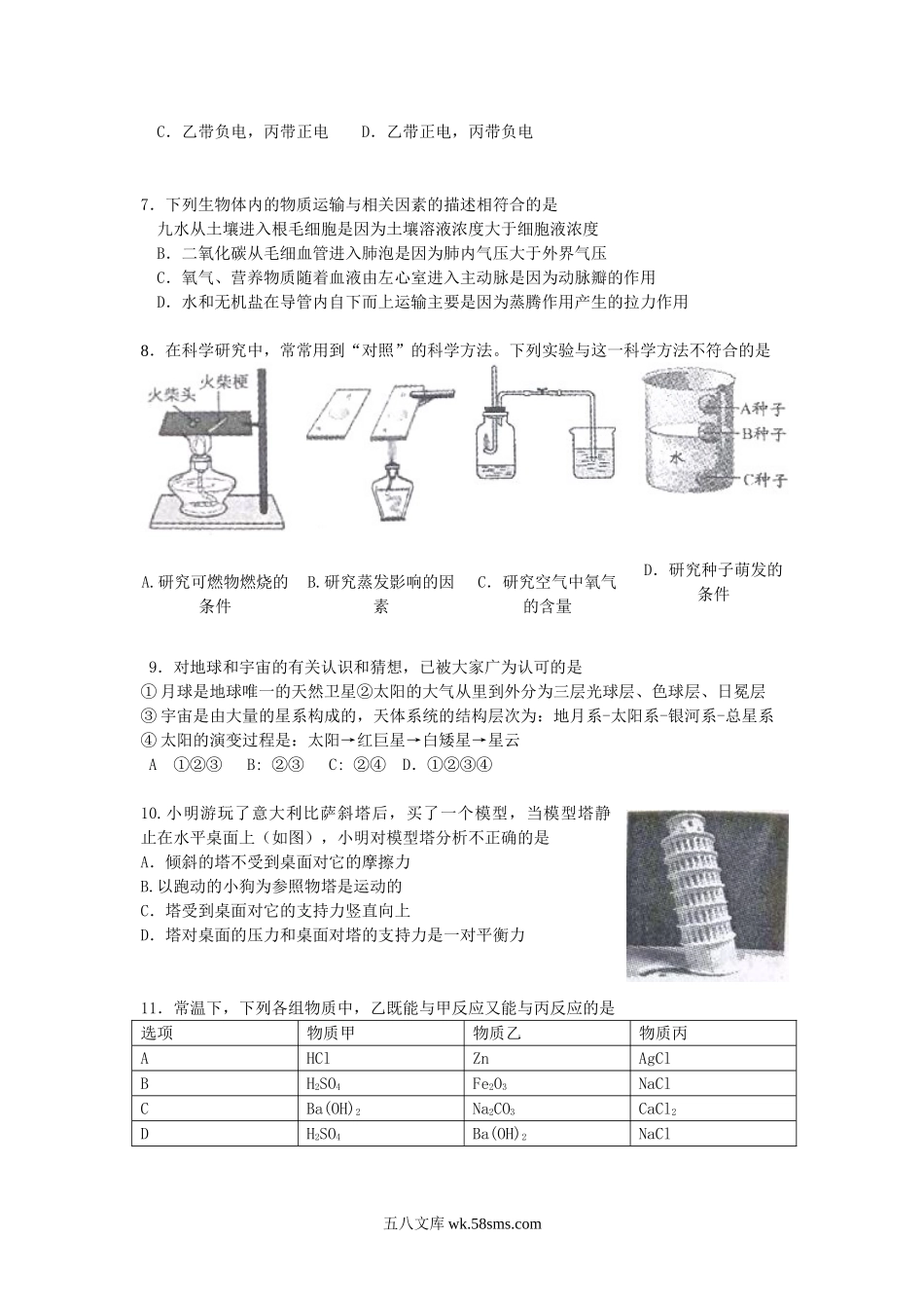 2015浙江省绍兴市中考科学真题及答案.doc_第2页