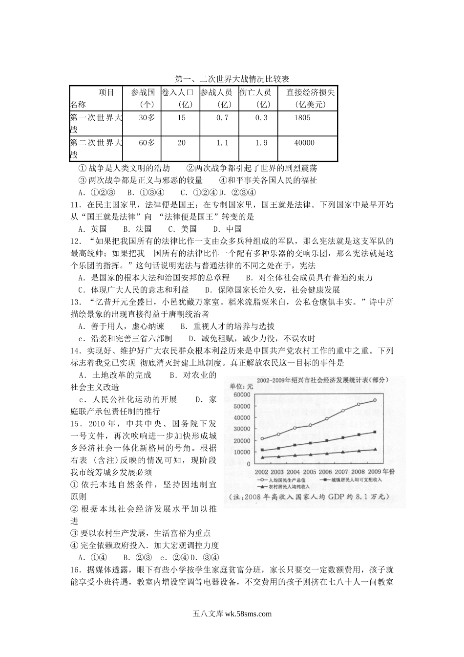 2010浙江省绍兴市中考社会思想品德真题及答案.doc_第2页