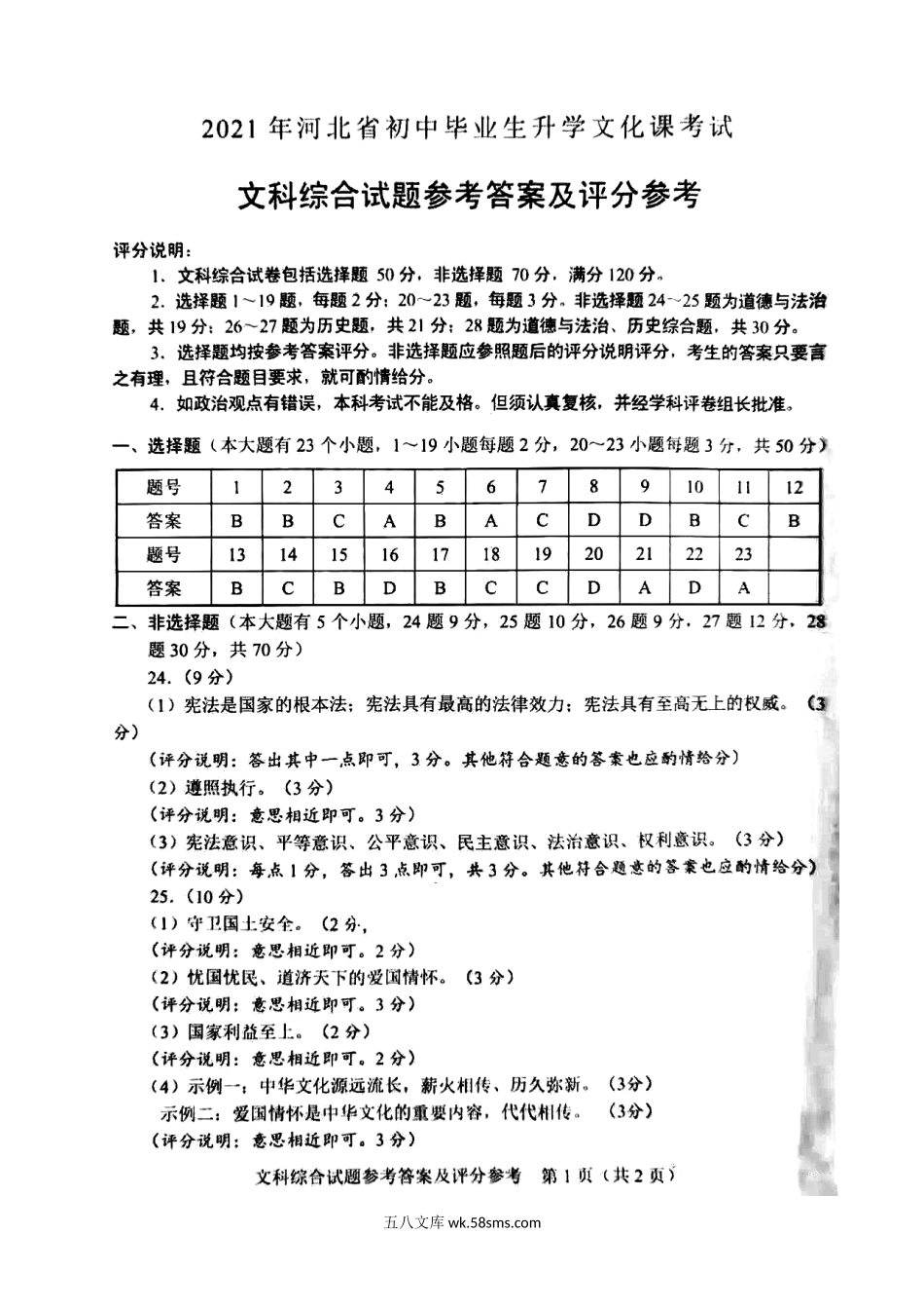 2021年河北沧州中考文科综合真题及答案.doc_第2页