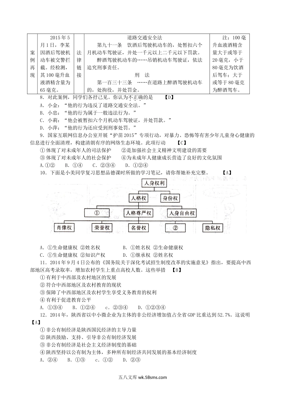 2015年陕西省汉中中考政治真题及答案.doc_第2页