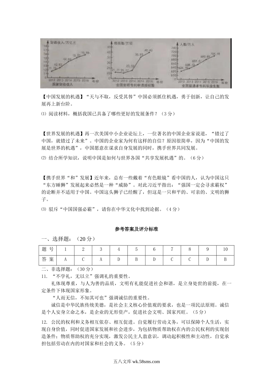 2019年内蒙古乌海中考政治真题及答案.doc_第3页