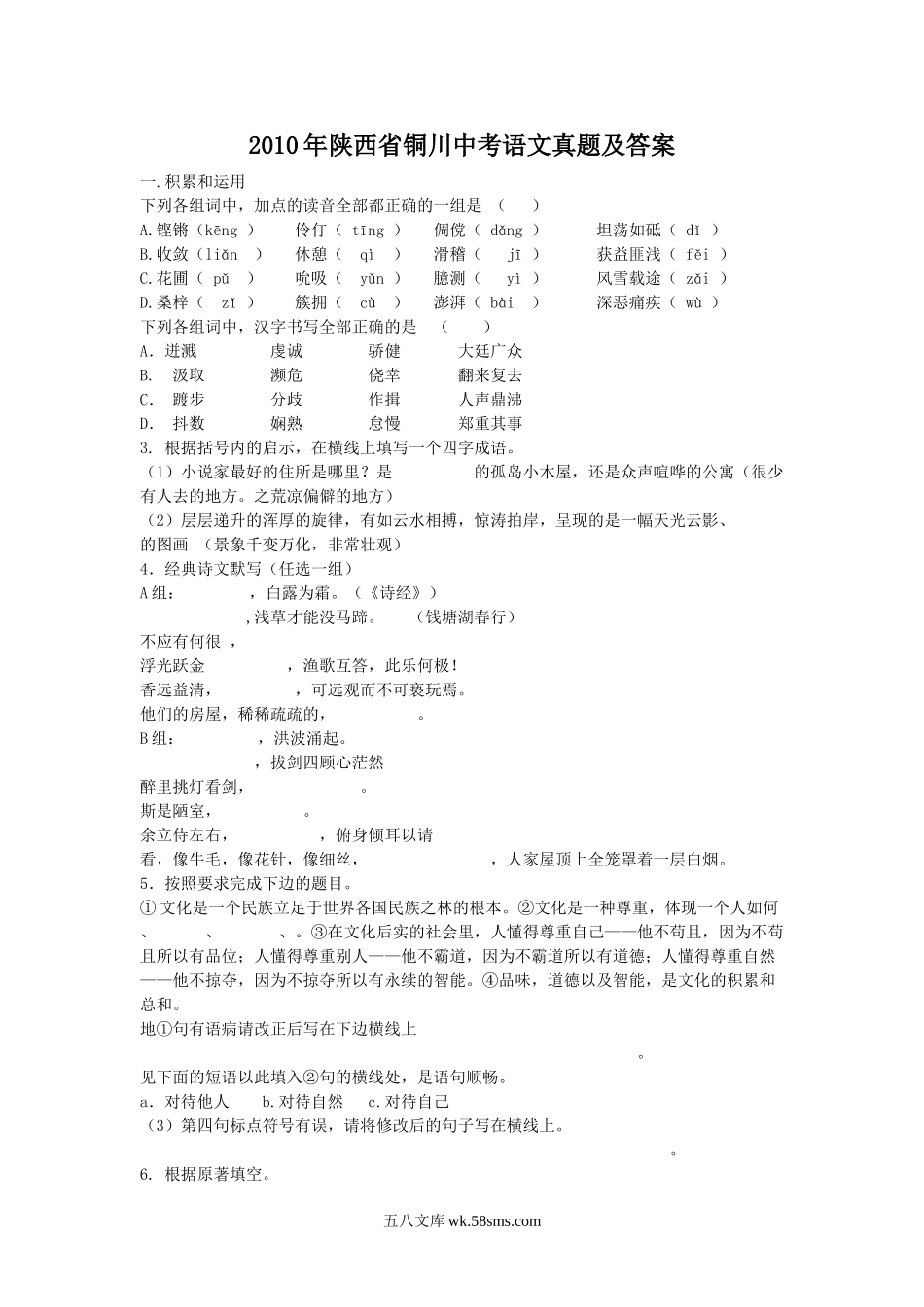 2010年陕西省铜川中考语文真题及答案.doc_第1页