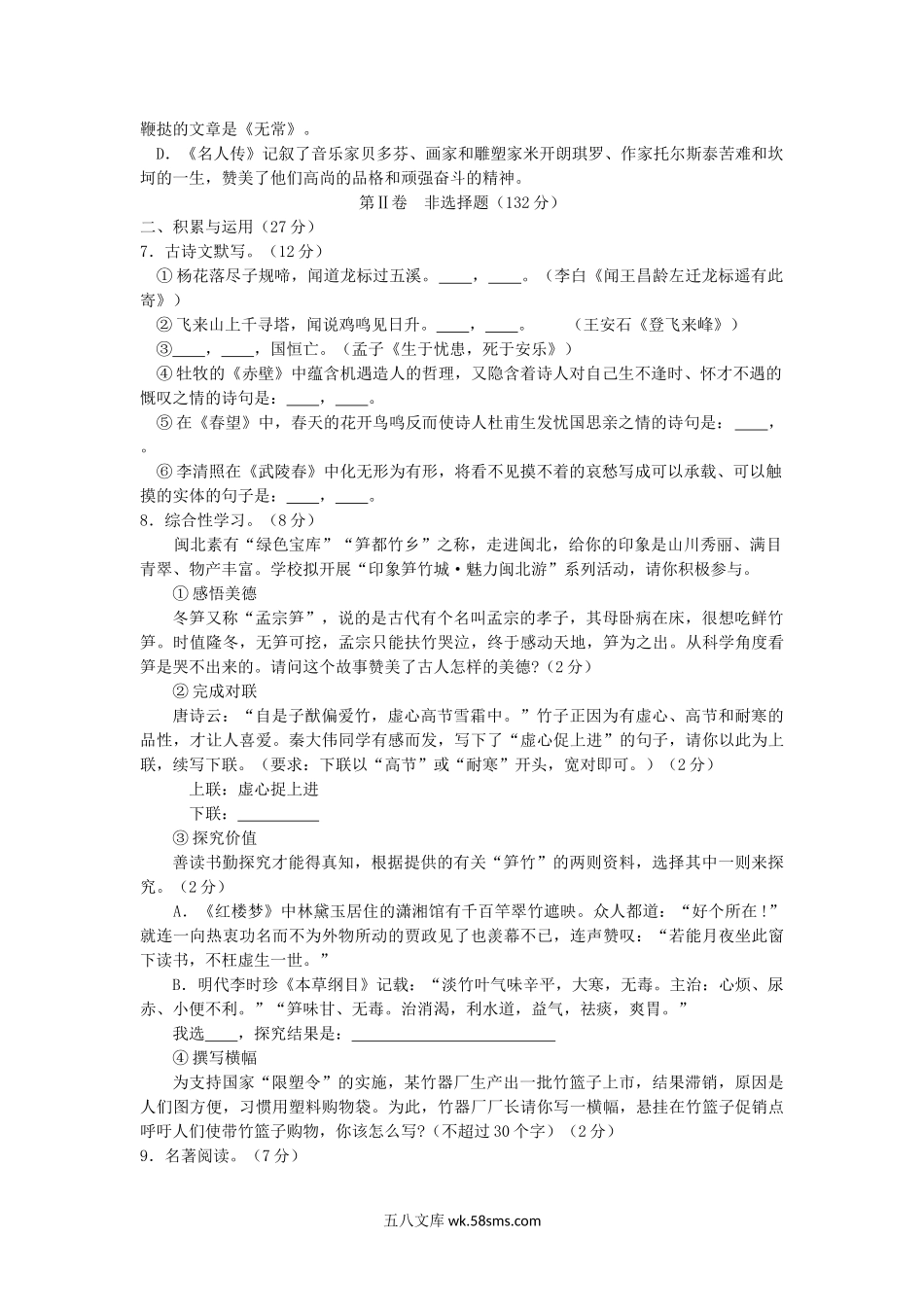 2011年福建省南平市中考语文真题及答案.doc_第2页