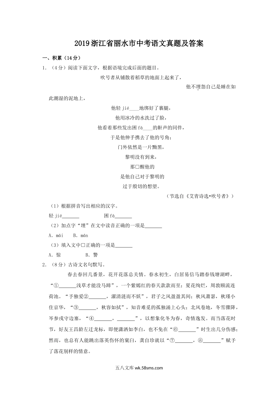 2019浙江省丽水市中考语文真题及答案.doc_第1页