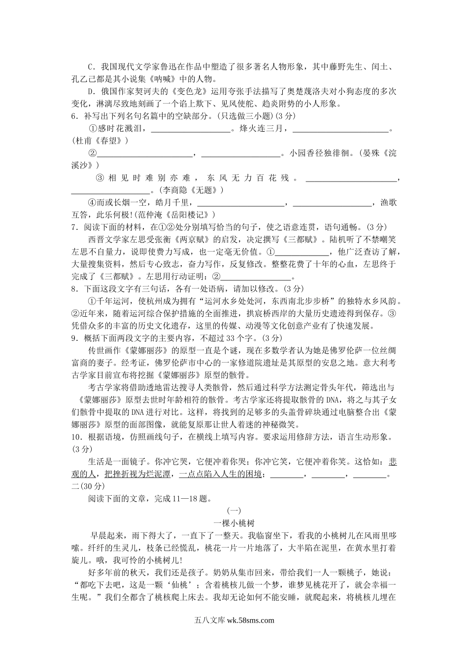 2011浙江省杭州市中考语文真题及答案.doc_第2页