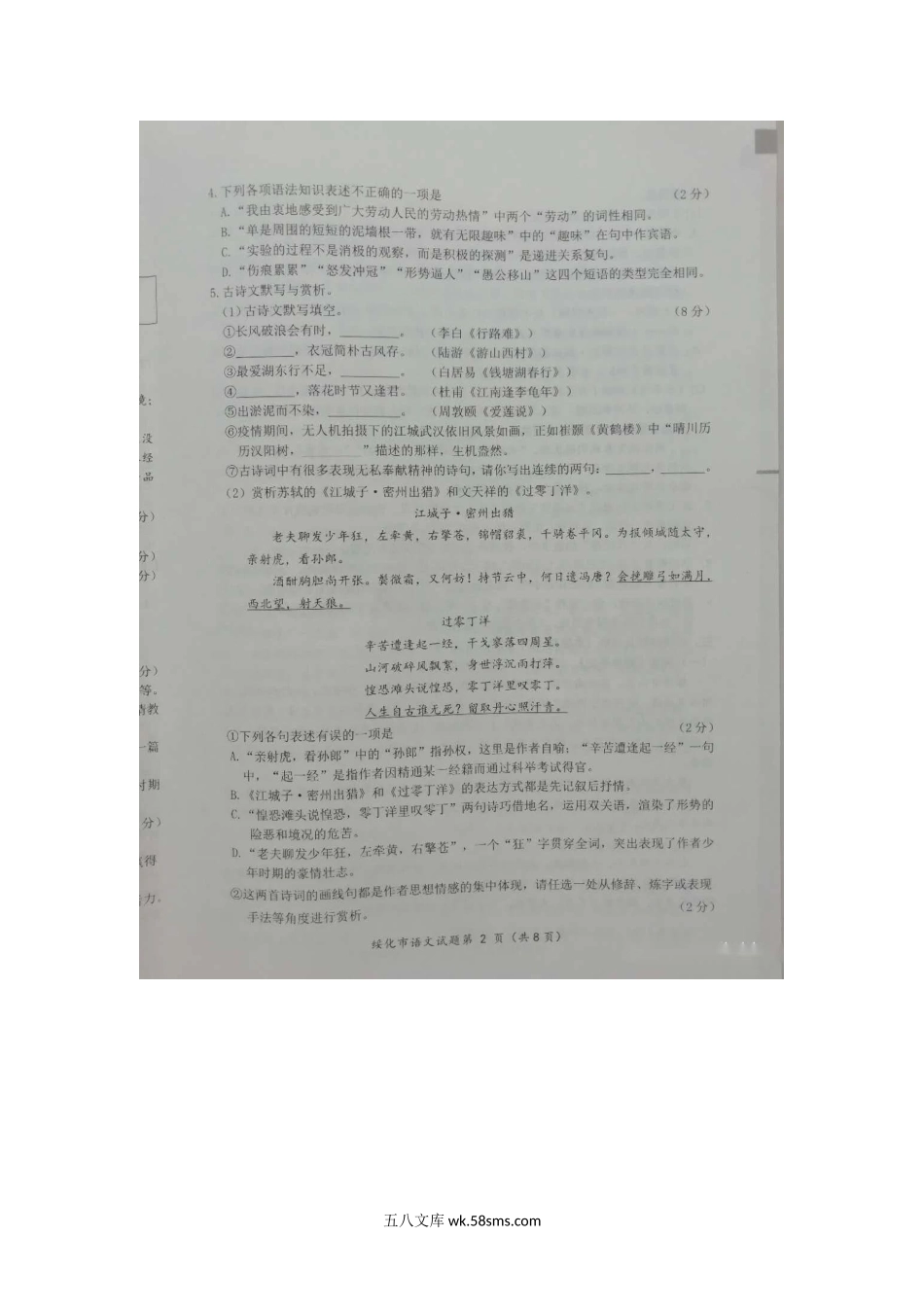 2020黑龙江绥化中考语文真题及答案.doc_第2页