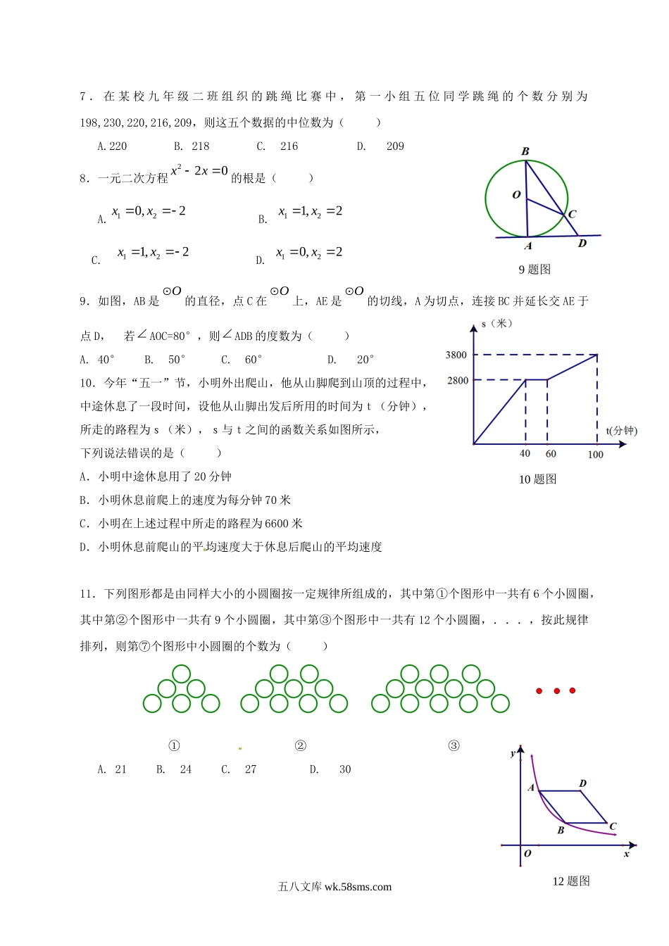 2015年重庆九龙坡中考数学真题及答案A卷.doc_第2页