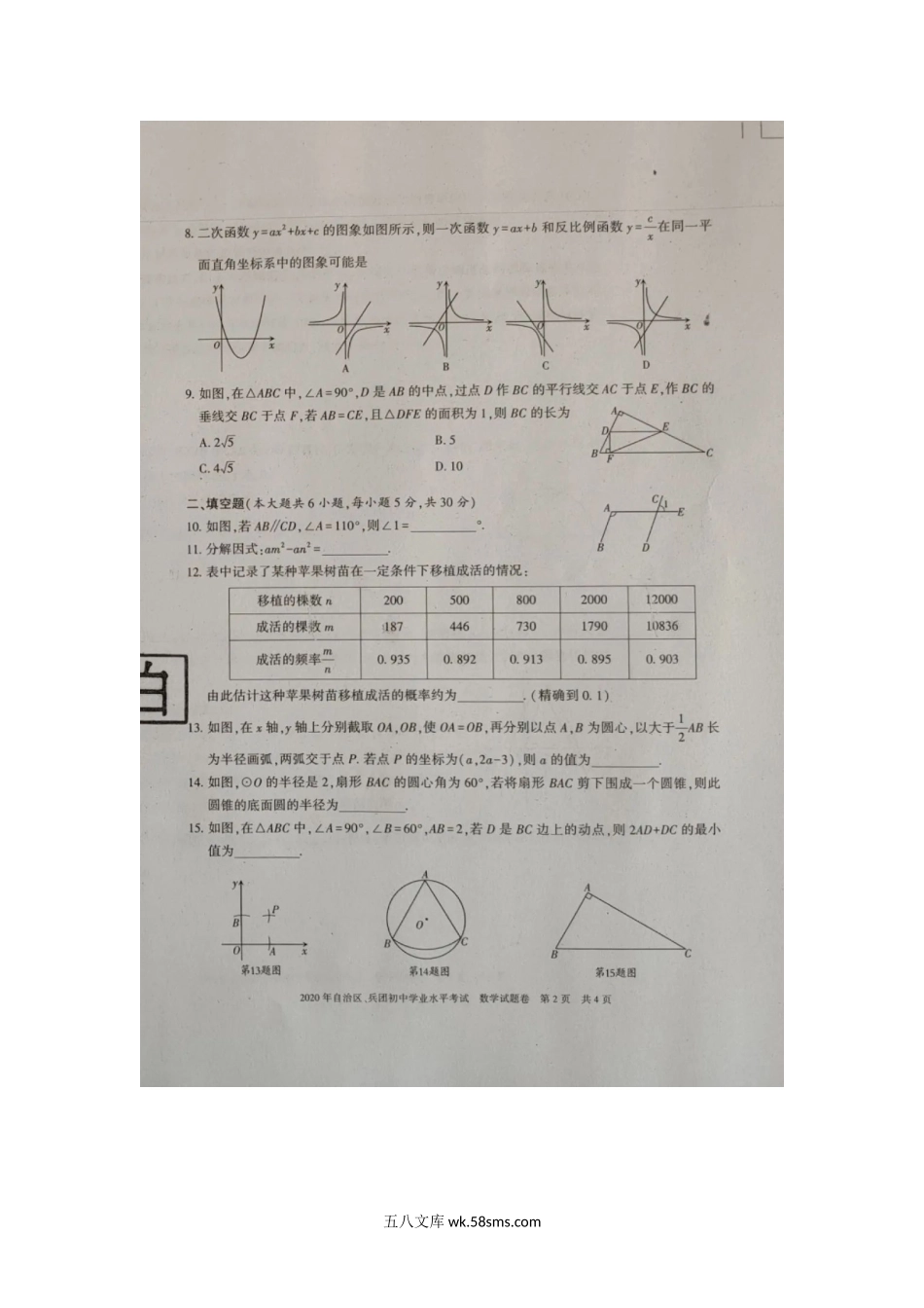 2020年新疆中考数学真题及答案.doc_第2页