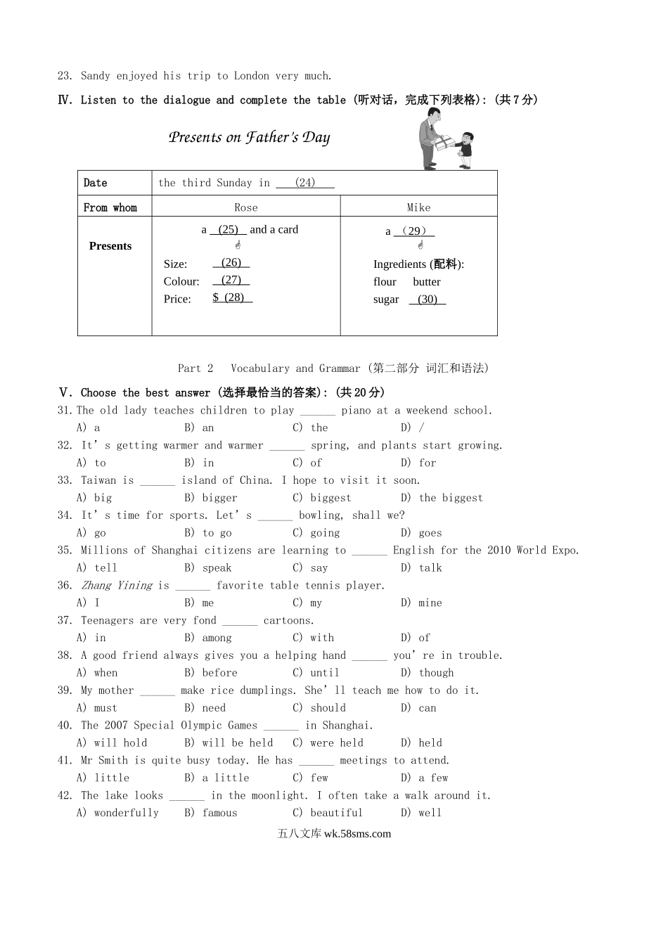 2006年上海闵行中考英语真题及答案.doc_第2页