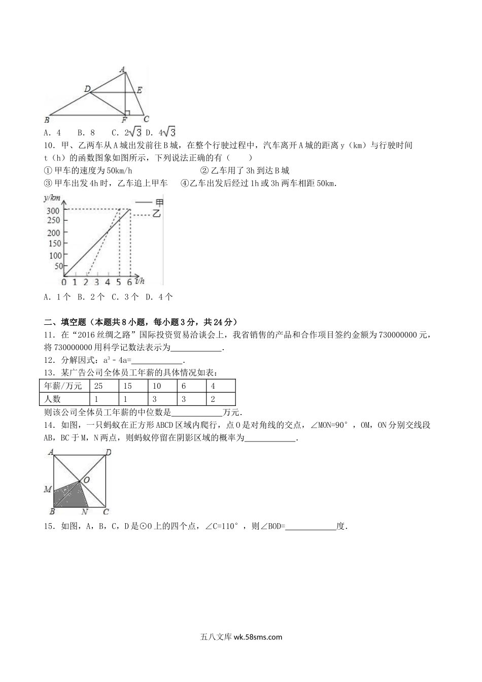 2016年辽宁省葫芦岛市中考数学真题及答案.doc_第2页