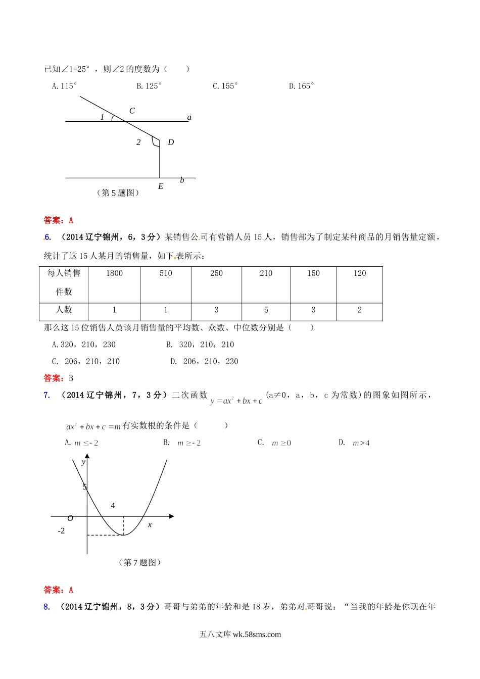 2014年辽宁省锦州市中考数学真题及答案.doc_第2页