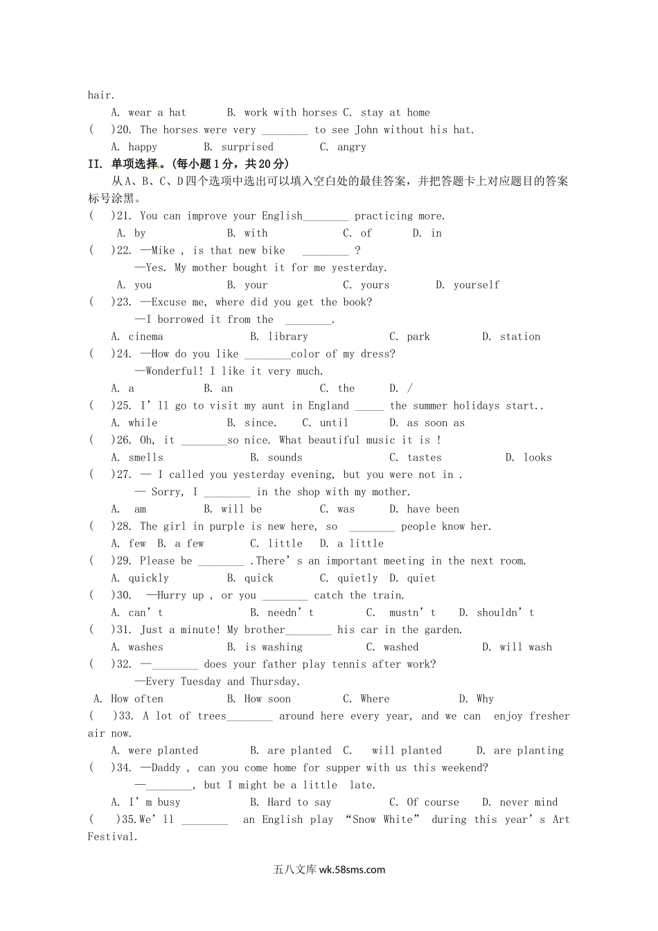 2013年重庆长寿中考英语真题及答案A卷.doc_第2页