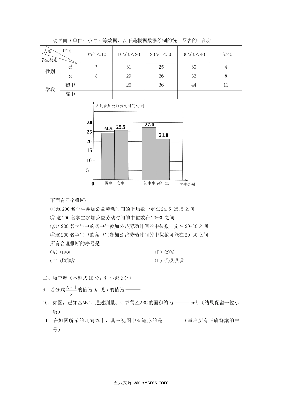 2019年北京崇文中考数学真题及答案.doc_第2页