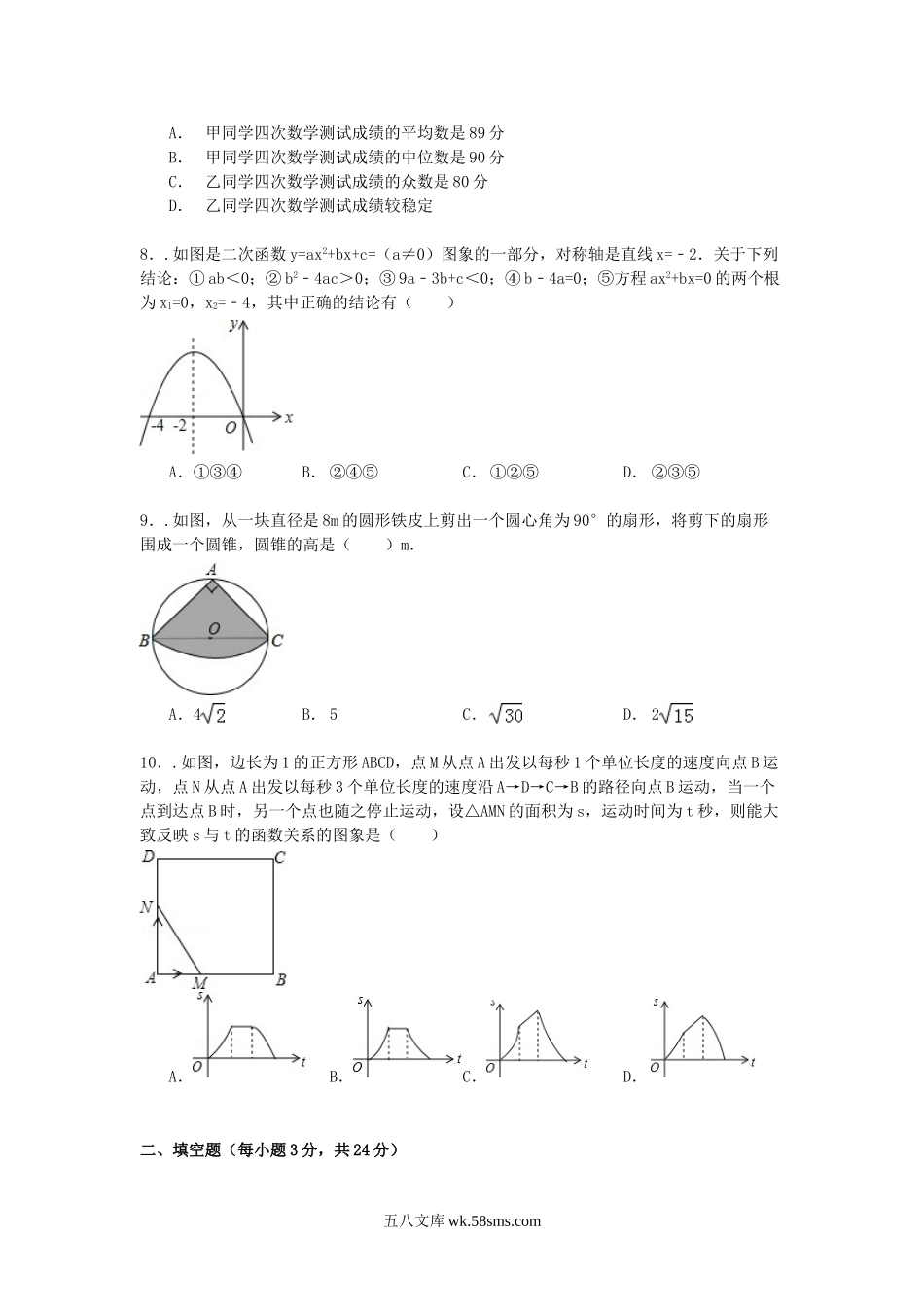 2015辽宁省盘锦市中考数学真题及答案.doc_第2页