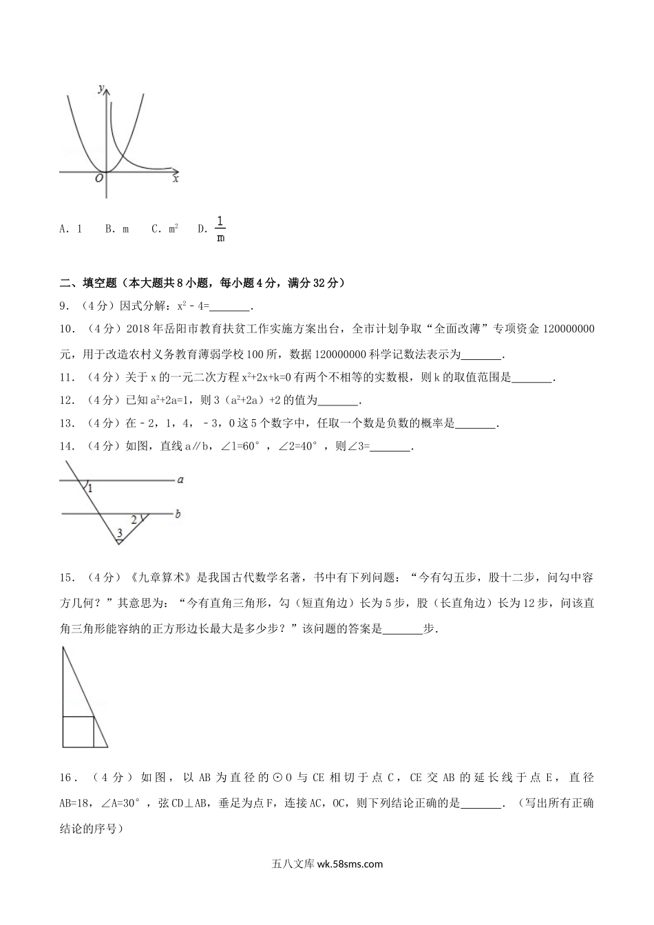 2018年湖南省岳阳市中考数学真题及答案.doc_第2页